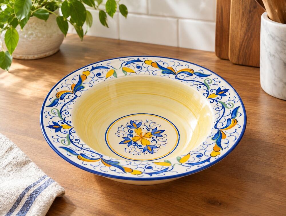 Pier 1 Mirandela Large Pasta Serving Bowl Hand Painted Portugal Earthenware 14"